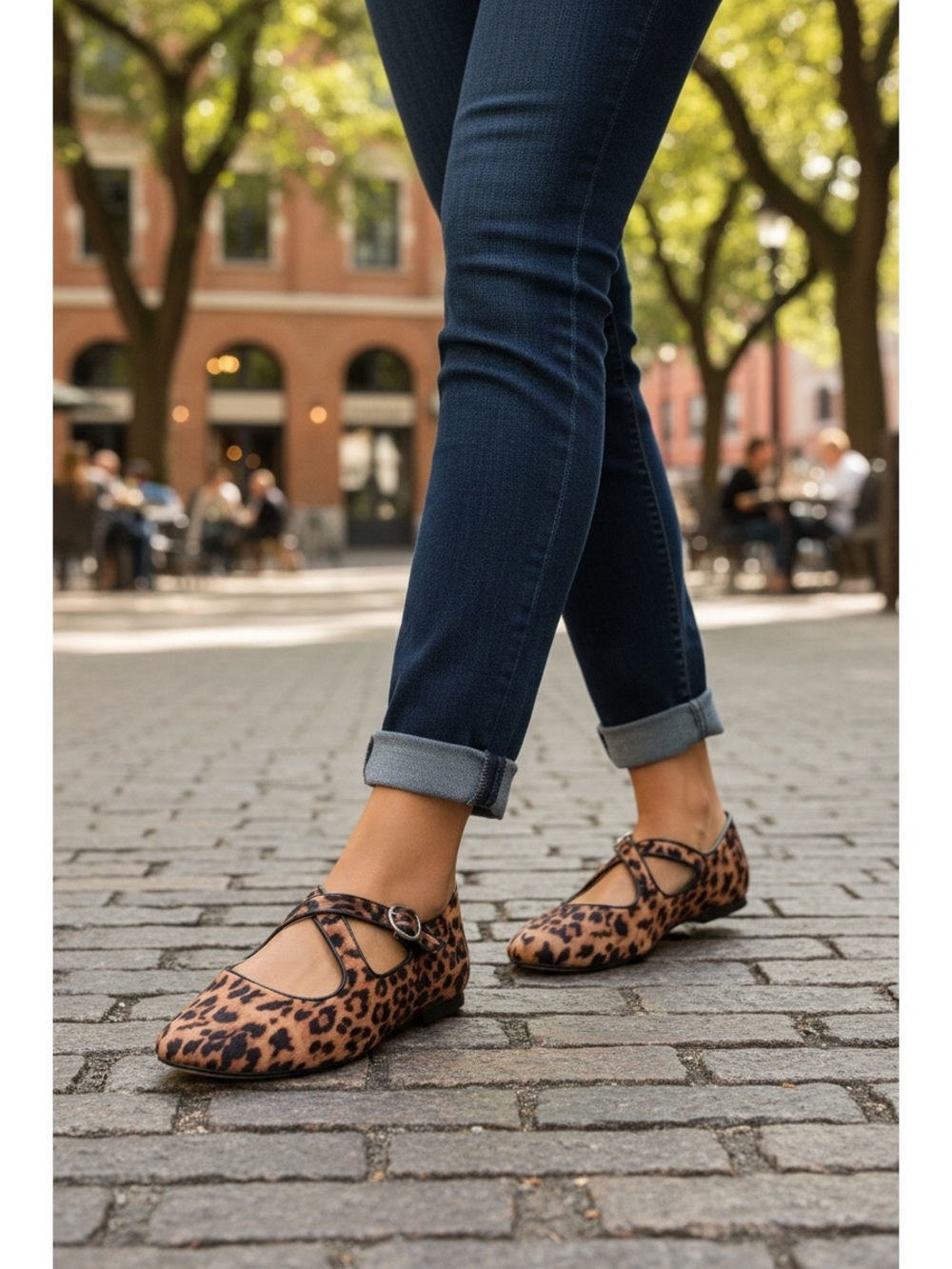 a new day Leopard Print Mary Jane Flats - Brown/Black